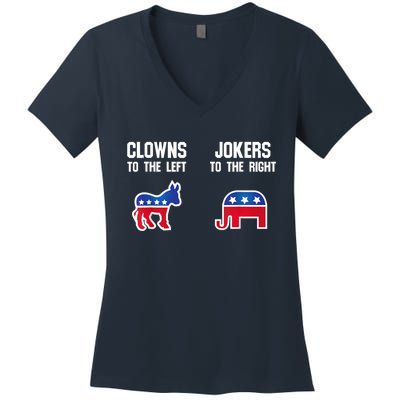 Donkey Pox Clowns To The Left Jokers To The Right Funny Elephant Women's V-Neck T-Shirt