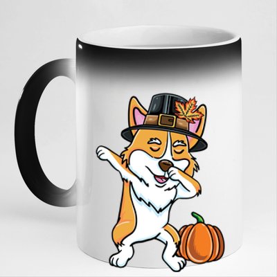 Dabbing Pilgrim Corgi Thanksgiving Corgi Gift 11oz Black Color Changing Mug