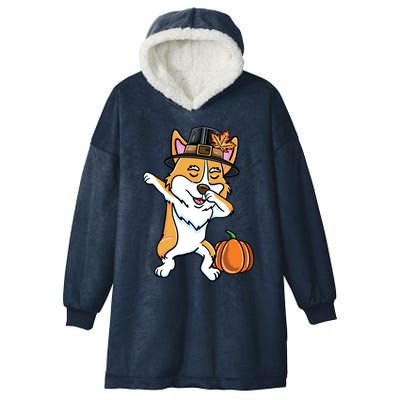 Dabbing Pilgrim Corgi Thanksgiving Corgi Gift Hooded Wearable Blanket