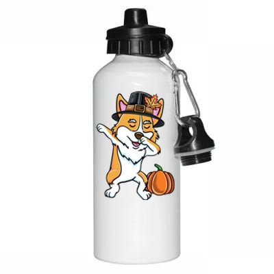 Dabbing Pilgrim Corgi Thanksgiving Corgi Gift Aluminum Water Bottle