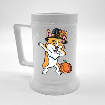 Dabbing Pilgrim Corgi Thanksgiving Corgi Gift Beer Stein