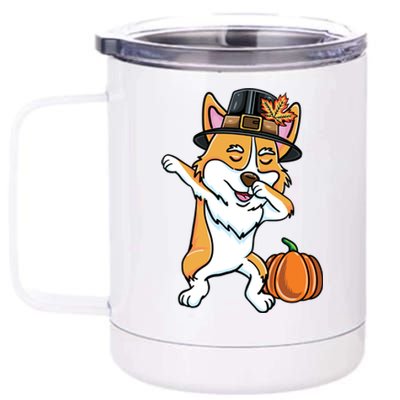 Dabbing Pilgrim Corgi Thanksgiving Corgi Gift 12 oz Stainless Steel Tumbler Cup