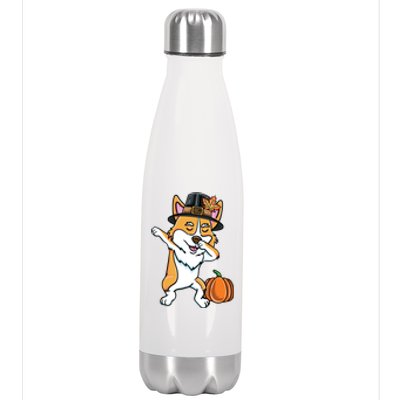 Dabbing Pilgrim Corgi Thanksgiving Corgi Gift Stainless Steel Insulated Water Bottle