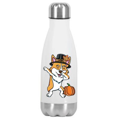 Dabbing Pilgrim Corgi Thanksgiving Corgi Gift Stainless Steel Insulated Water Bottle