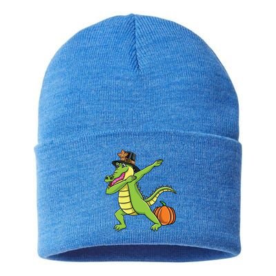 Dabbing Pilgrim Crocodile Thanksgiving Gift Sustainable Knit Beanie