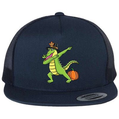 Dabbing Pilgrim Crocodile Thanksgiving Gift Flat Bill Trucker Hat