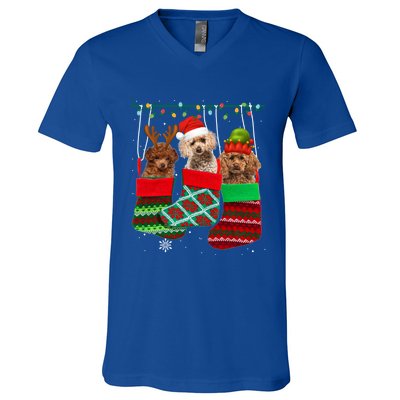 Dog Poodle Christmas Socks Funny Xmas Pajama Pet Puppy Gift V-Neck T-Shirt