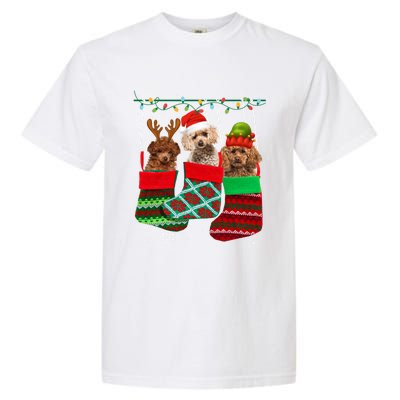 Dog Poodle Christmas Socks Funny Xmas Pajama Pet Puppy Gift Garment-Dyed Heavyweight T-Shirt