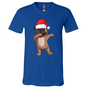 Dabbing Puggle Dog Hat Christmas Dab Dance Cute Dog Funny Gift V-Neck T-Shirt