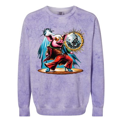 Dancer Pig Dancing Disco Colorblast Crewneck Sweatshirt