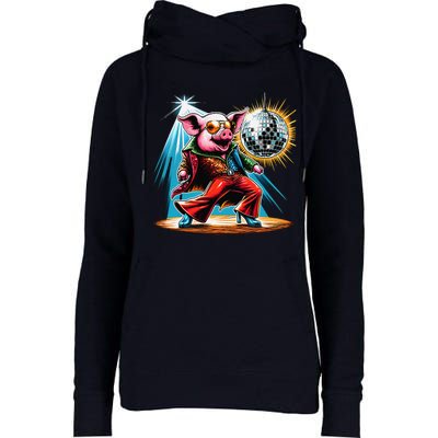 Dancer Pig Dancing Disco Womens Funnel Neck Pullover Hood