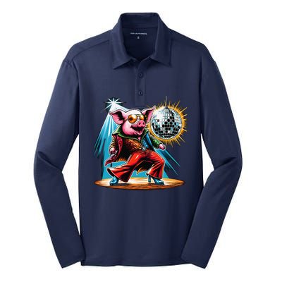 Dancer Pig Dancing Disco Silk Touch Performance Long Sleeve Polo