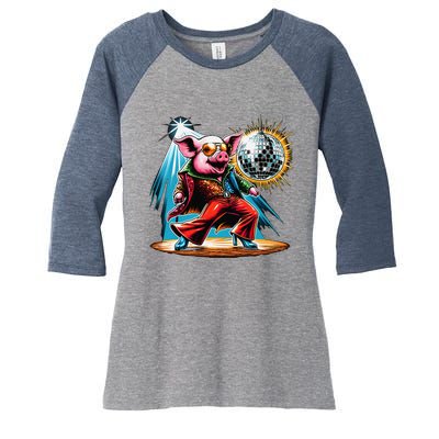 Dancer Pig Dancing Disco Women's Tri-Blend 3/4-Sleeve Raglan Shirt