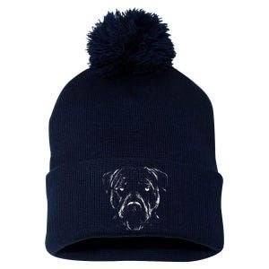 Detailed Pitbull Dog Pom Pom 12in Knit Beanie