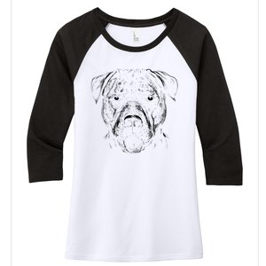 Detailed Pitbull Dog Women's Tri-Blend 3/4-Sleeve Raglan Shirt