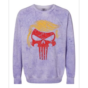 Distressed President Donald Trump Iconic Hair Red Wave Skull Colorblast Crewneck Sweatshirt