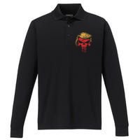 Distressed President Donald Trump Iconic Hair Red Wave Skull Performance Long Sleeve Polo