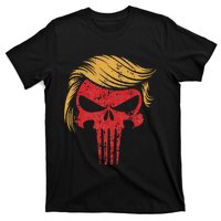 Distressed President Donald Trump Iconic Hair Red Wave Skull T-Shirt