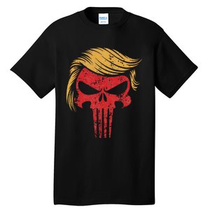 Distressed President Donald Trump Iconic Hair Red Wave Skull Tall T-Shirt