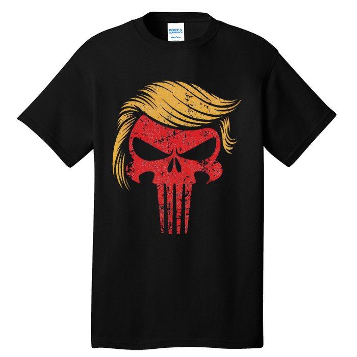 Distressed President Donald Trump Iconic Hair Red Wave Skull Tall T-Shirt