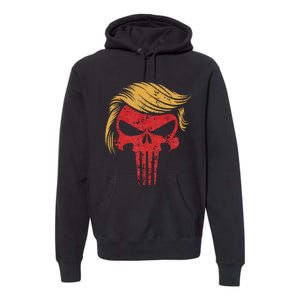 Distressed President Donald Trump Iconic Hair Red Wave Skull Premium Hoodie