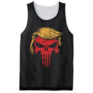 Distressed President Donald Trump Iconic Hair Red Wave Skull Mesh Reversible Basketball Jersey Tank