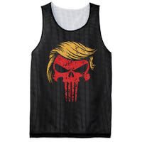 Distressed President Donald Trump Iconic Hair Red Wave Skull Mesh Reversible Basketball Jersey Tank