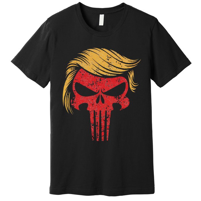 Distressed President Donald Trump Iconic Hair Red Wave Skull Premium T-Shirt