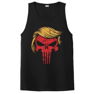 Distressed President Donald Trump Iconic Hair Red Wave Skull PosiCharge Competitor Tank