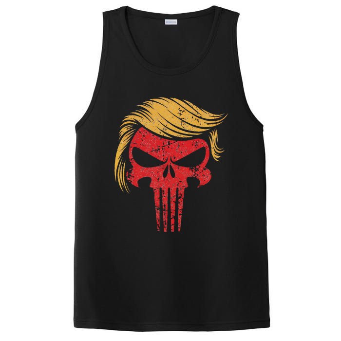 Distressed President Donald Trump Iconic Hair Red Wave Skull PosiCharge Competitor Tank