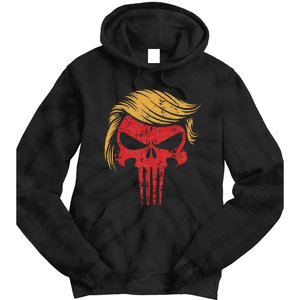 Distressed President Donald Trump Iconic Hair Red Wave Skull Tie Dye Hoodie