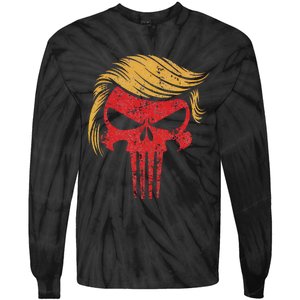 Distressed President Donald Trump Iconic Hair Red Wave Skull Tie-Dye Long Sleeve Shirt