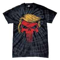 Distressed President Donald Trump Iconic Hair Red Wave Skull Tie-Dye T-Shirt