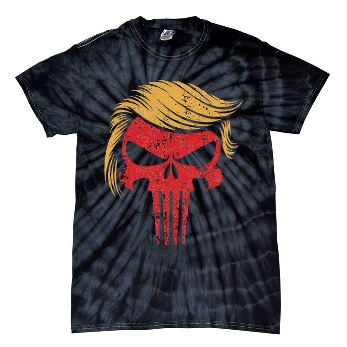 Distressed President Donald Trump Iconic Hair Red Wave Skull Tie-Dye T-Shirt