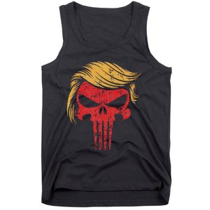 Distressed President Donald Trump Iconic Hair Red Wave Skull Tank Top