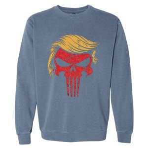 Distressed President Donald Trump Iconic Hair Red Wave Skull Garment-Dyed Sweatshirt