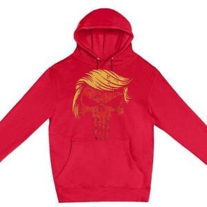 Distressed President Donald Trump Iconic Hair Red Wave Skull Premium Pullover Hoodie