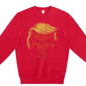 Distressed President Donald Trump Iconic Hair Red Wave Skull Premium Crewneck Sweatshirt