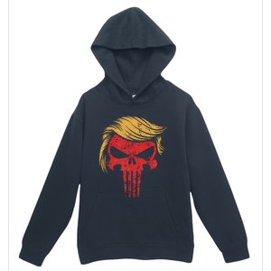 Distressed President Donald Trump Iconic Hair Red Wave Skull Urban Pullover Hoodie