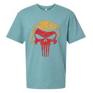 Distressed President Donald Trump Iconic Hair Red Wave Skull Sueded Cloud Jersey T-Shirt