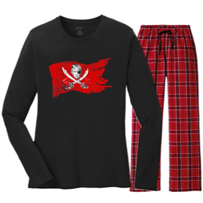 Dread Pirate Donald Trump Pirate 2024 Presidential Flag Women's Long Sleeve Flannel Pajama Set 