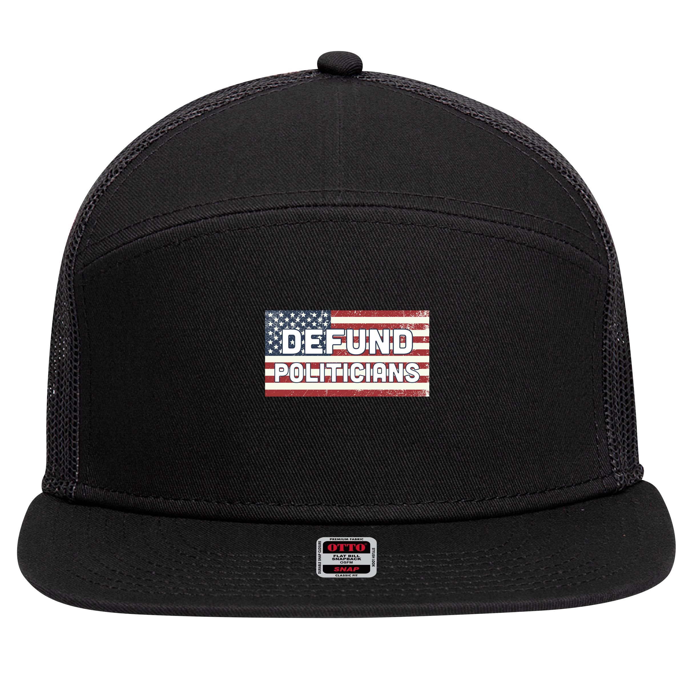 Defund Politicians 7 Panel Mesh Trucker Snapback Hat