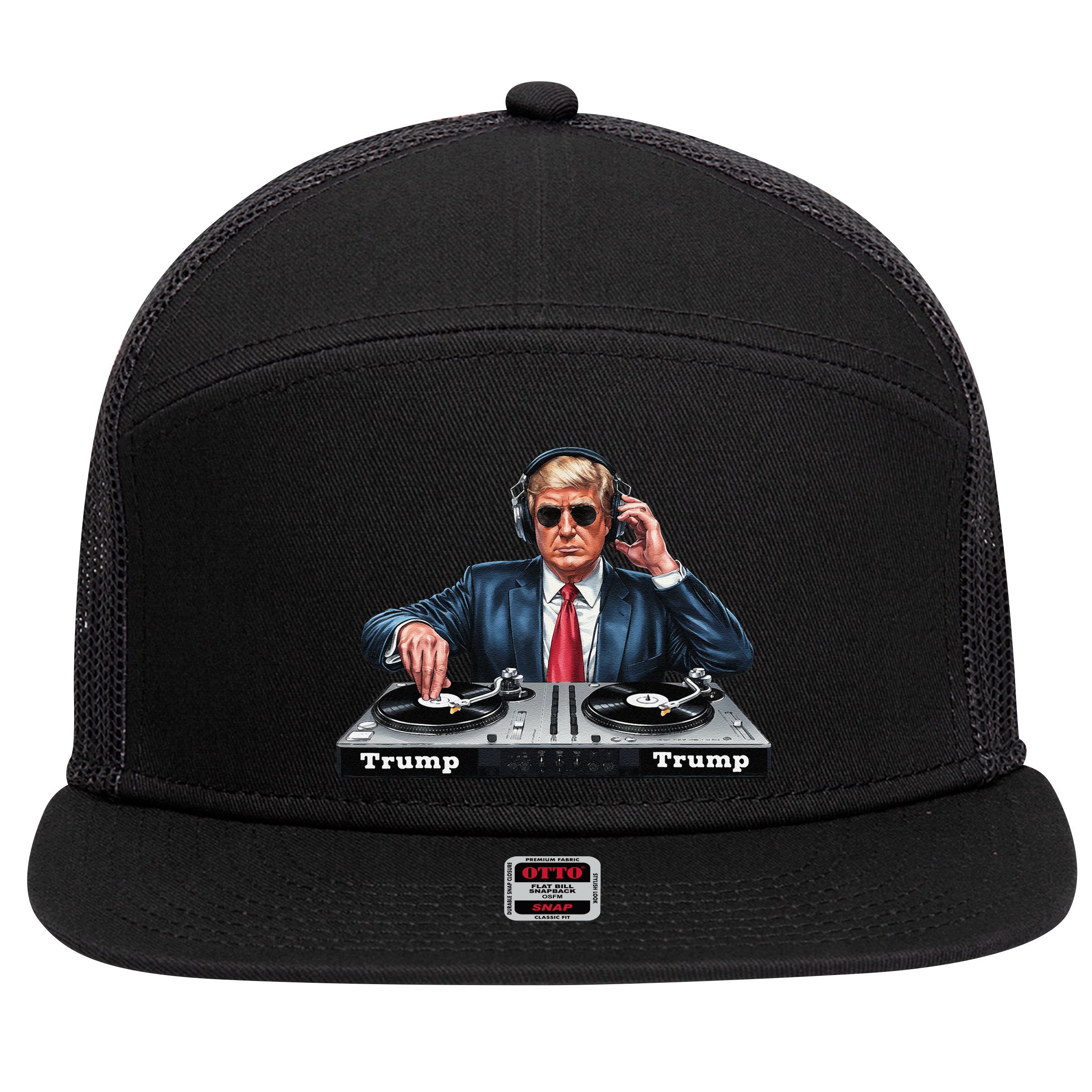 Dj President Donald Trump Funny Music Mixer Turntable Joke 7 Panel Mesh Trucker Snapback Hat