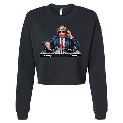 Dj President Donald Trump Funny Music Mixer Turntable Joke Cropped Pullover Crew