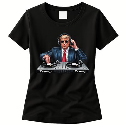 Dj President Donald Trump Funny Music Mixer Turntable Joke Womens T-Shirt