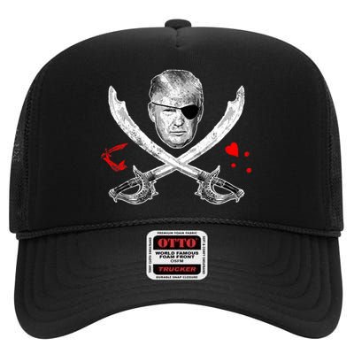 Dread Pirate Donald Trump Pirate Flag 2024 High Crown Mesh Back Trucker Hat