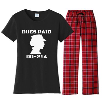 Dues Paid DD214 Female Veterans Day Women Ex Army Soldier Women's Flannel Pajama Set