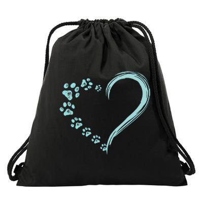 Dog Puppy Dogs Paw Print Heart Dog Mom Cute Gift Drawstring Bag