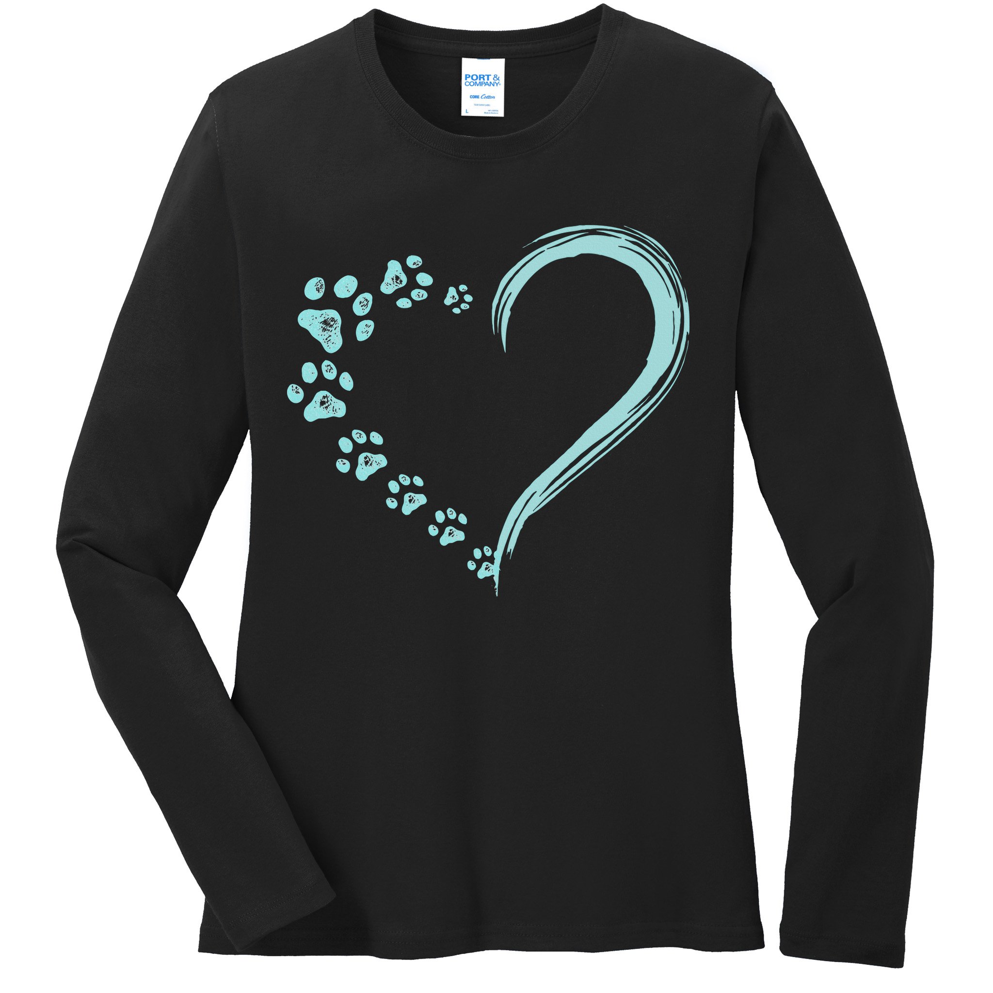 Dog Puppy Dogs Paw Print Heart Dog Mom Cute Gift Ladies Long Sleeve Shirt