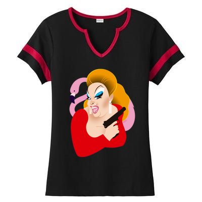 Divinely Pink Ladies Halftime Notch Neck Tee